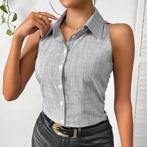 2/$10 Gray Button Down Sleeveless Top
